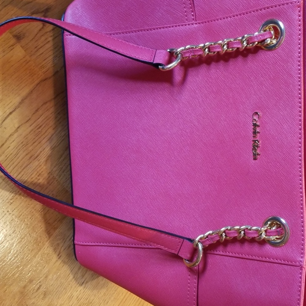 Calvin Klein Hot Pink chain leather shoulder tote